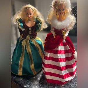 Barbies-Peppermint and Evergreen princess Barbies Dolls winter Collection 1994